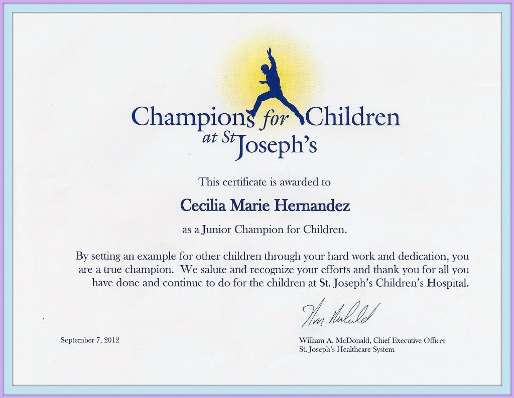 Junior Champion for Children|St. Joseph's Children's Hospital